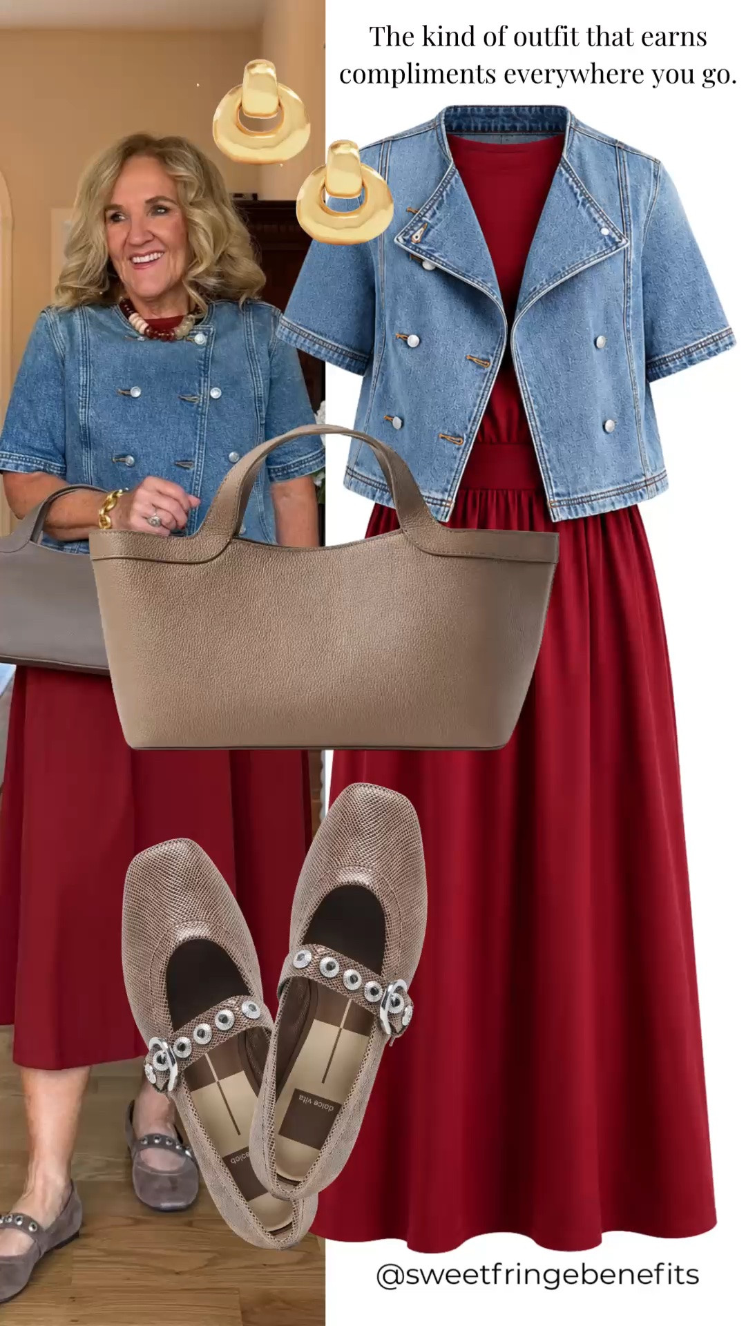 This red midi dress makes a statement while staying effortlessly wearable. Layer it with a cropped denim jacket and finish the look with classic Mary Jane flats and a neutral tote for a polished outfit you'll reach for all season.

💡 LTK MADE EASY
❤️ Heart = Support my posts!
🔖 Save = Get sale & restock alerts
📋 Lists = Keep favorites organized
📲 Share = Send lists and products to a friend. Hello, Christmas List!
💬 Comment = Ask me anything about what I'm wearing.:-)

#LTKdayinmylife #LTKootd #LTKOver40