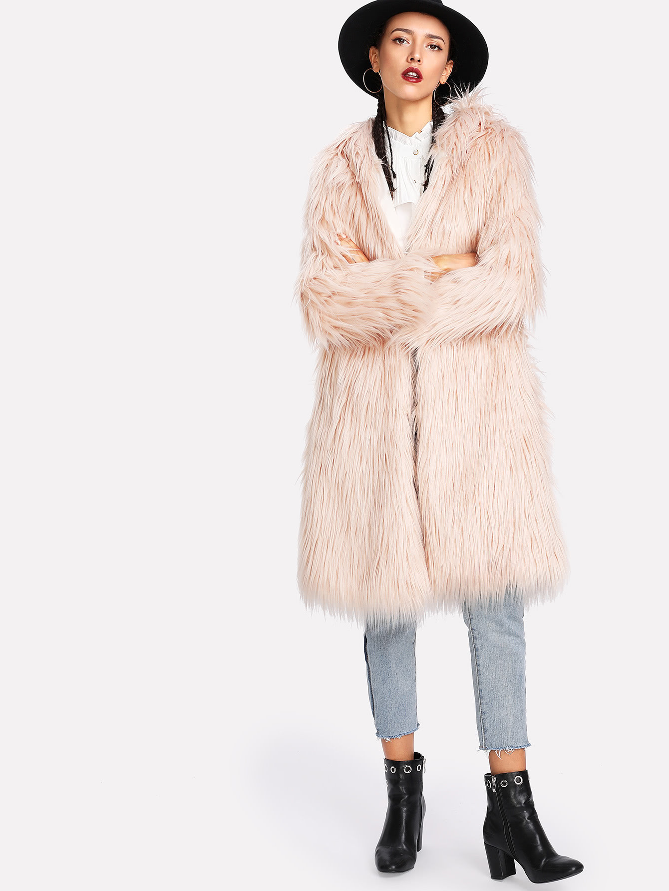 Faux Fur Hooded Coat | SHEIN