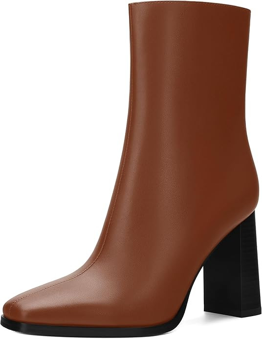 Womens Ankle Boots, Square Toe High Heel Short Boots for Women, Fashion Chunky Heel Booties with ... | Amazon (US)