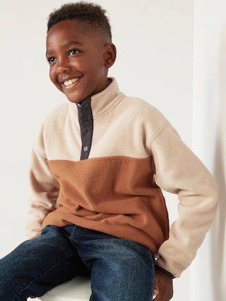Micro Fleece 1/4-Snap-Button Color-Block Pullover Sweater for Boys | Old Navy (CA)