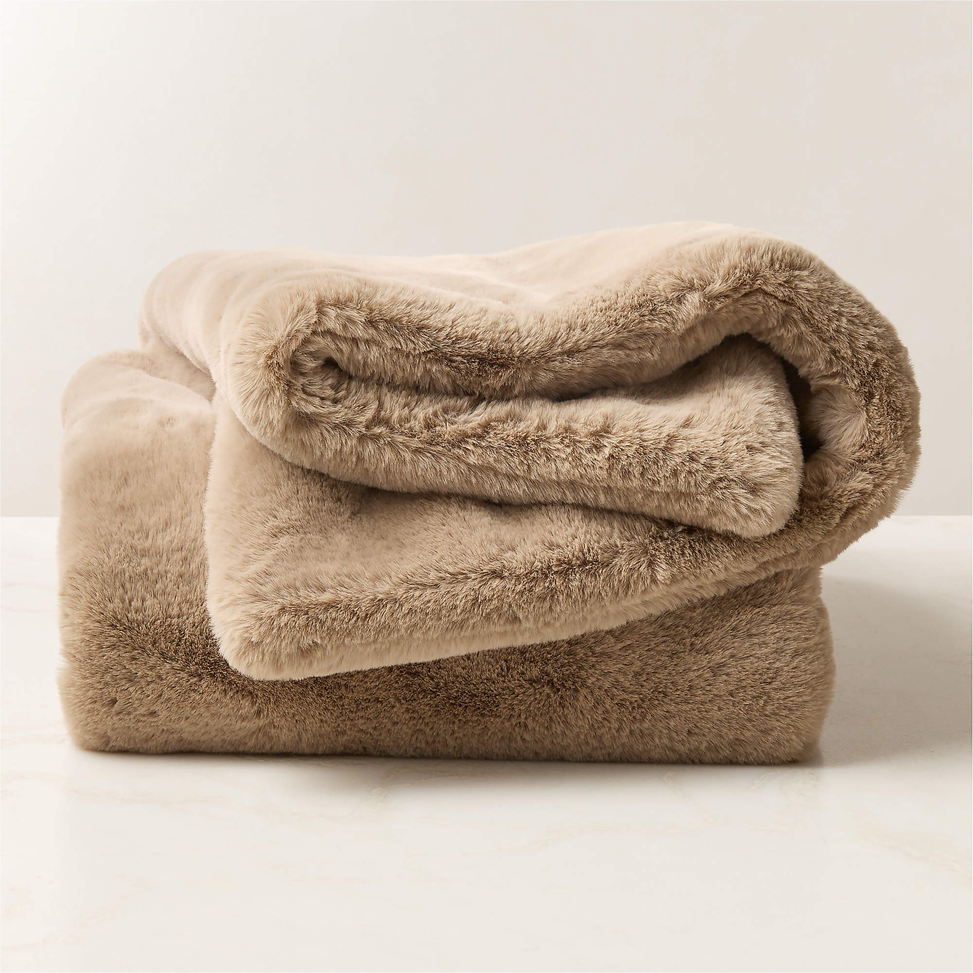 Astor Light Brown Faux Fur Throw Blanket 50"x70" | CB2 | CB2