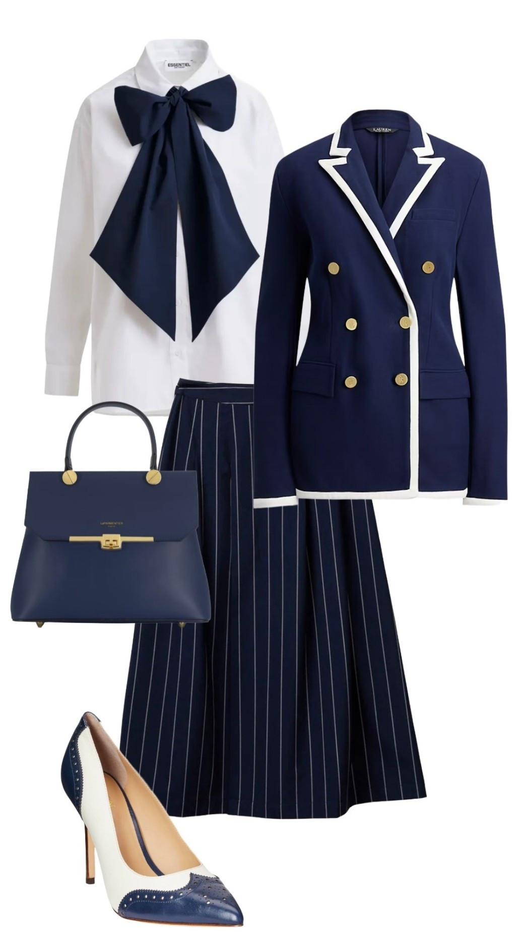 
Although a real fashion statement worn together, each of these pieces is extremely versatile, taking you from the office to the weekend.🤍

Two Tone Navy Double Breasted Pique Blazer - New arrival from SS26 Ralph Lauren

Bow Blouse - Essentiel Antwerp

Atlanta Navy Top Handle / Crossbody Bag - Le Parmentier at Wolf & Badger 

Pinstripe Navy Midi Skirt with Slit - Benetton

Navy Two Tone Heels - Ralph Lauren at Amazon

#LTKuk #LTKspring #LTKeurope