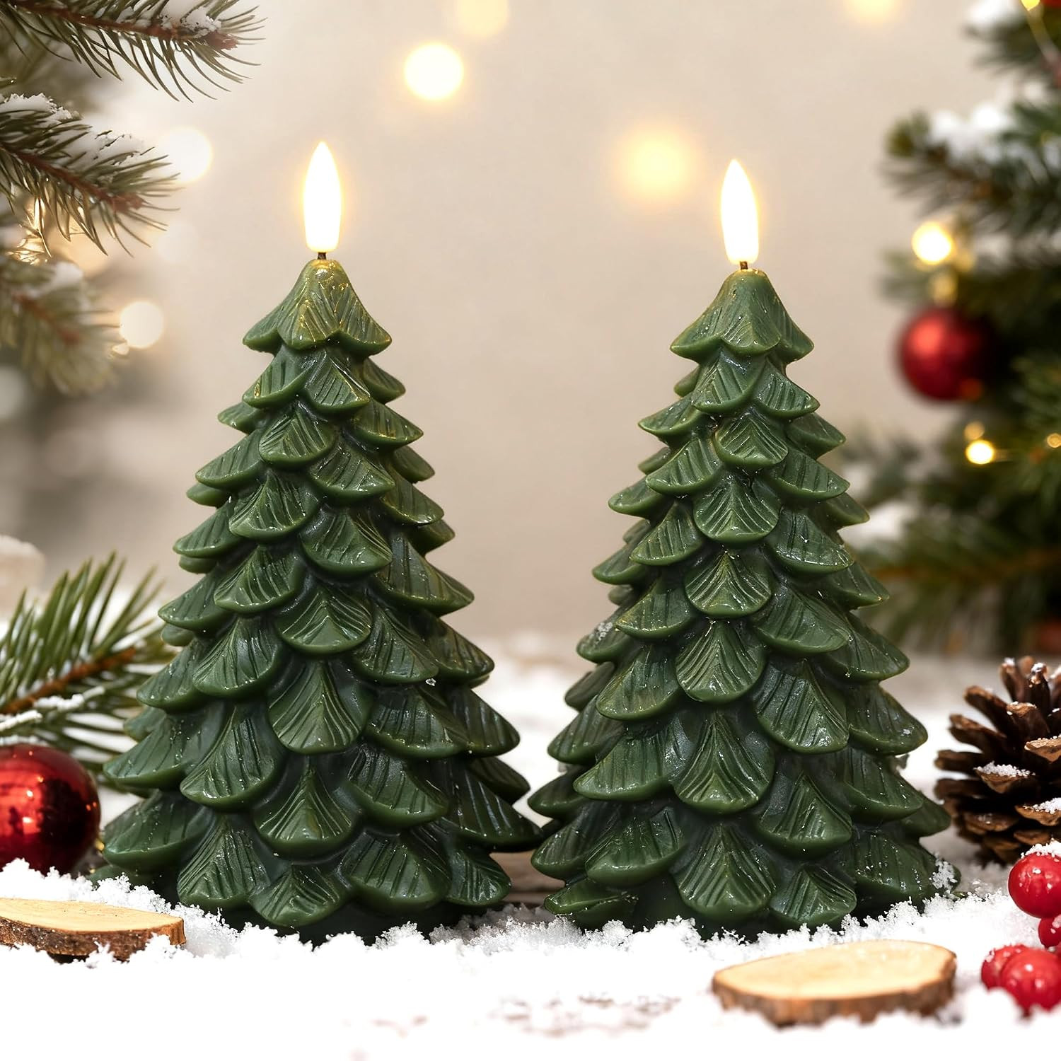 Christmas Tree Candles, 2Pack Flameless Candles with Remote Green | Amazon (US)