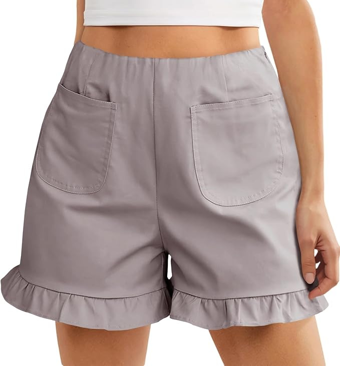 Cicy Bell Womens Summer Ruffle Shorts High Waisted Straight Leg Cotton Short Pants Casual Dressy ... | Amazon (US)