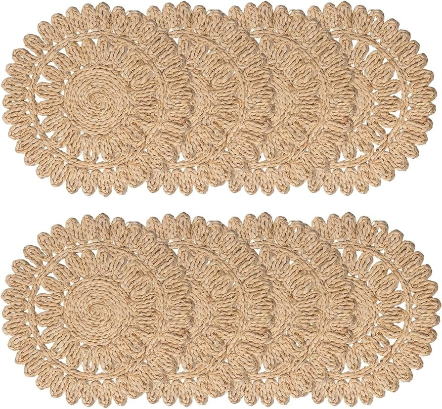 13.8" Round Corn Husk Placemats | Boho Woven Rattan Table Mats | Natural Spring Farmhouse Plate C... | Amazon (US)