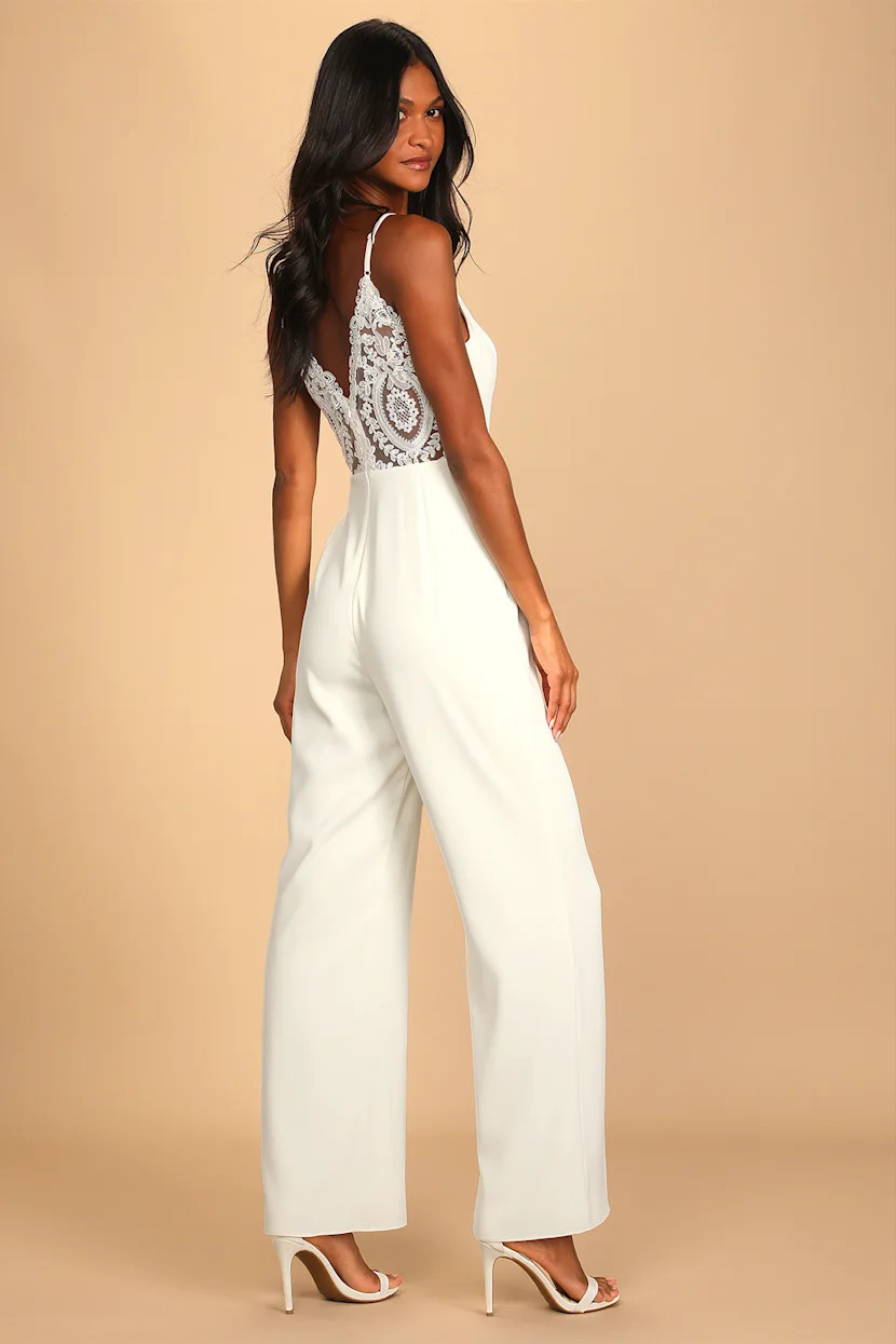 Follow My Heart Ivory Lace Sleeveless Wide-Leg Jumpsuit | Lulus (US)