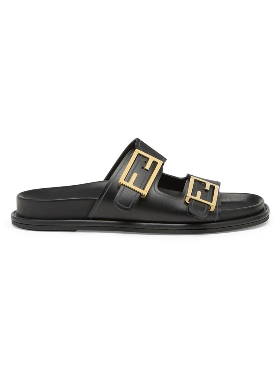 Fendi Feel Buckle Leather Slides | Saks Fifth Avenue