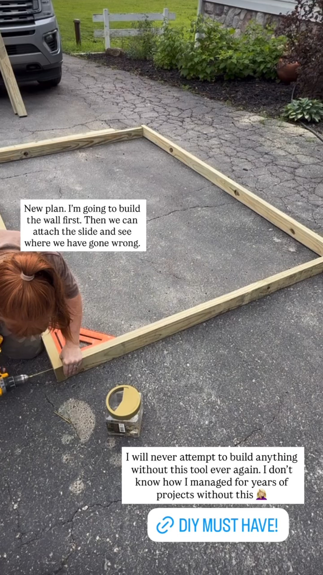 New plan. I’m going to build the wall first. Then we can attach the slide and see where we have gone wrong.  I will never attempt to build anything without this tool ever again. I don’t know how I managed for years of projects without this 🤦🏼‍♀️