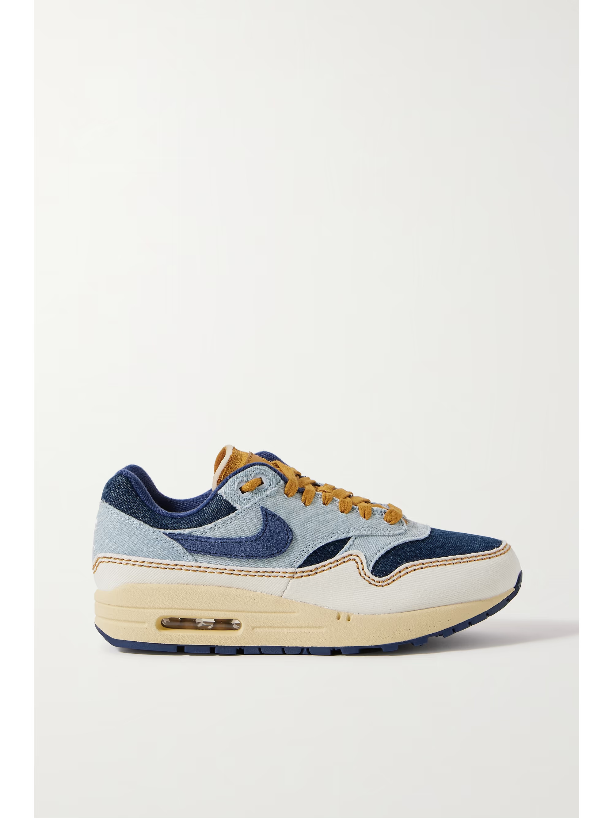 NIKE Air Max 1 '87 color-block denim sneakers | NET-A-PORTER | NET-A-PORTER (US)