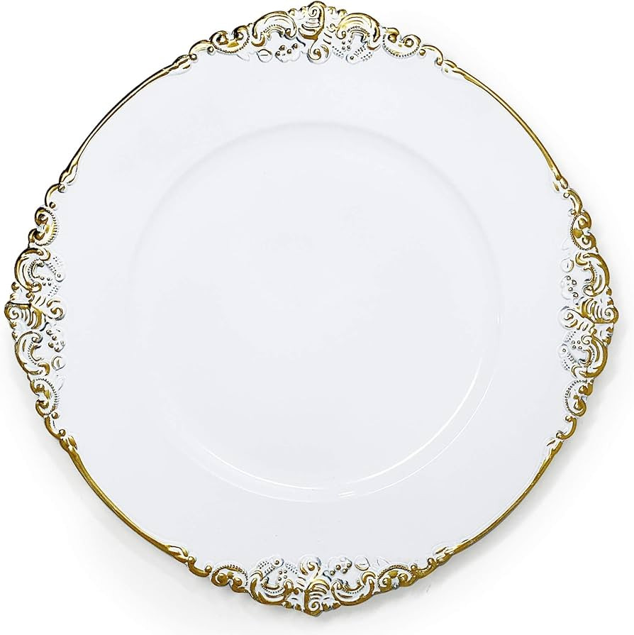 allgala 13-Inch 6-Pack Heavy Quality Round Charger Plates-Floral White Gold Trim-HD80341 | Amazon (US)