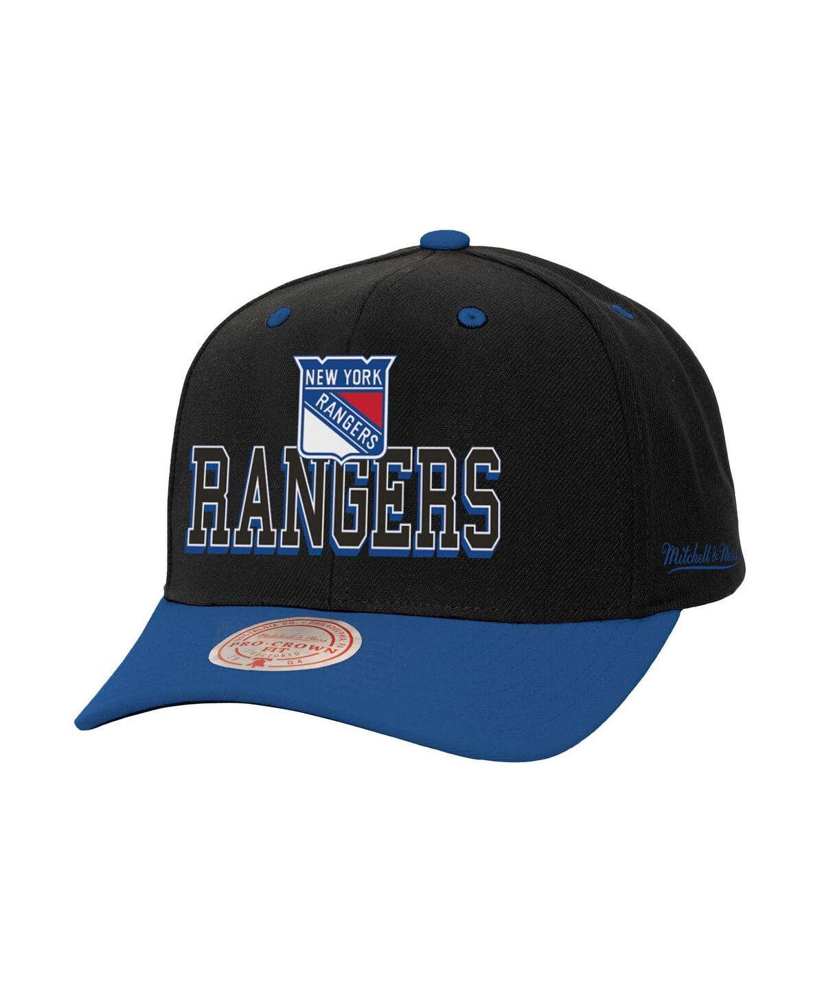 Mitchell & Ness Men's Black/Blue New York Rangers Backside Script 2-Tone Pro Crown Adjustable Hat - Black, Blue | Macy's