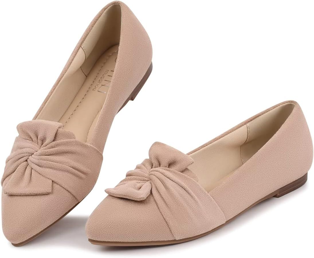 MUSSHOE Women's Flats Dressy Pointed Toe Comfortable Bowknot Ballet Flats Shoes | Amazon (US)