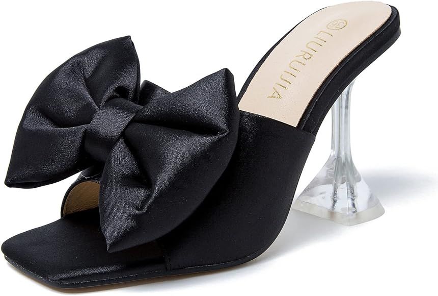 LIURUIJIA Women's Bowknot High Heel Mule Sandals Square Toe Bow Heel Slippers Comfortable Wedding... | Amazon (US)