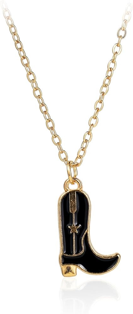 Western Gold Plated Pink Pendant Necklace Cowboy Boot Hats 14k Gold Necklaces Disco Cow Charms Co... | Amazon (US)