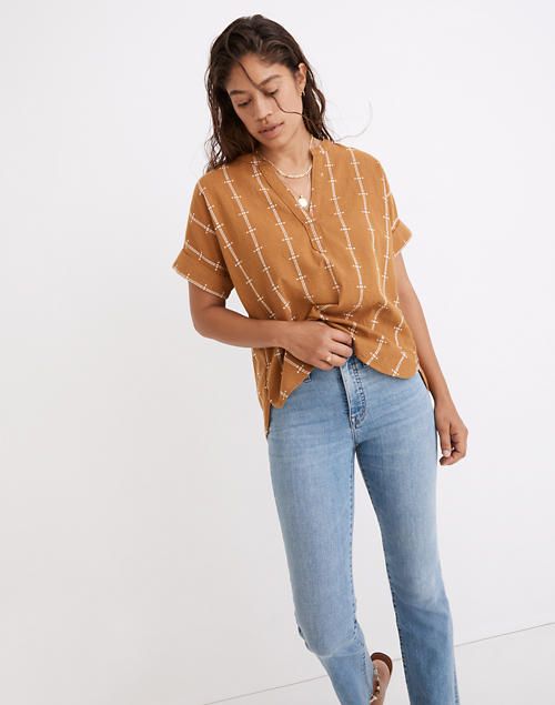 Lakeline Popover Shirttail Top in Jacquard Stripe | Madewell