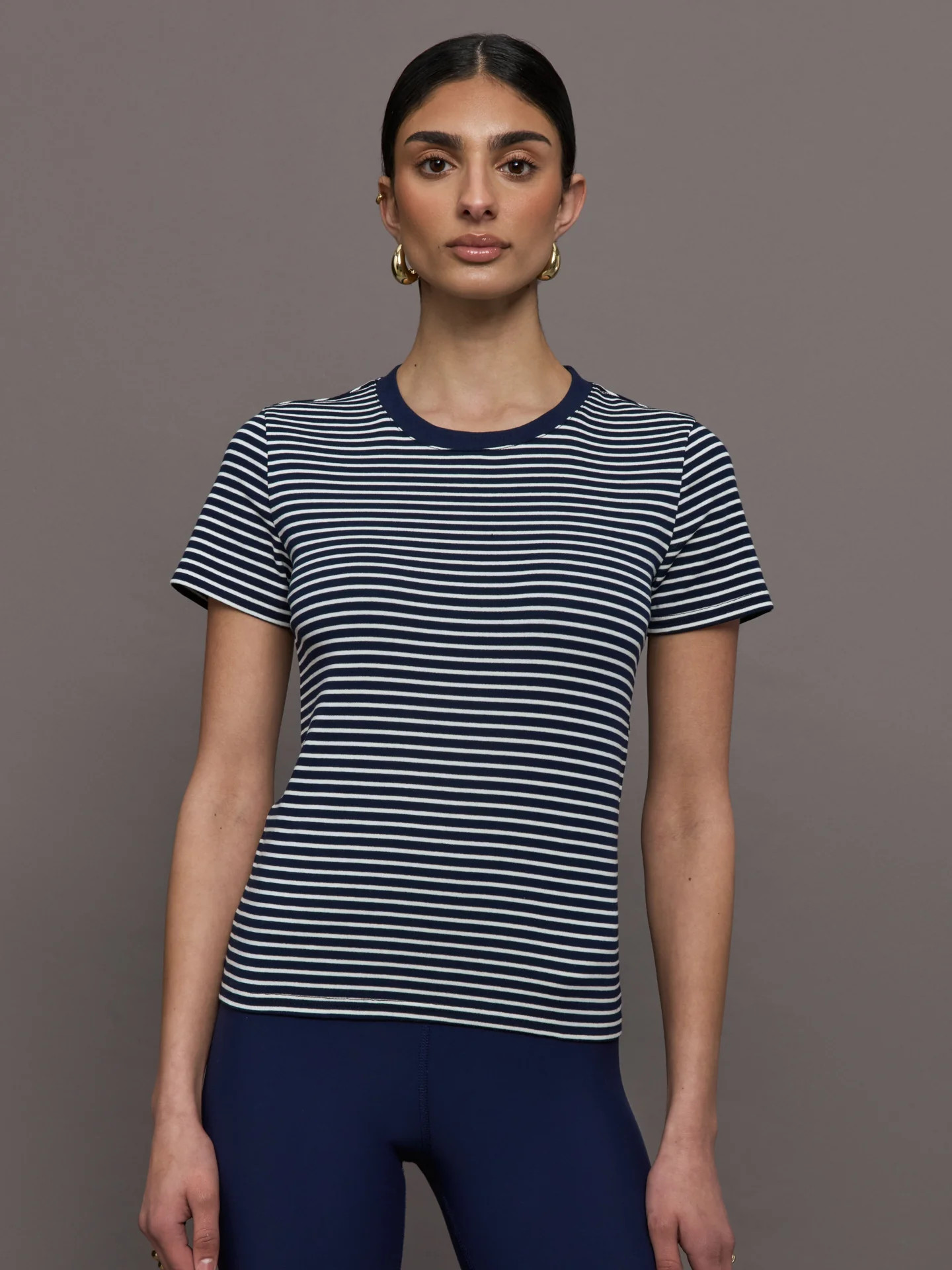Stripe Ringer Tee - Cloud / Navy Stripe | Carbon38