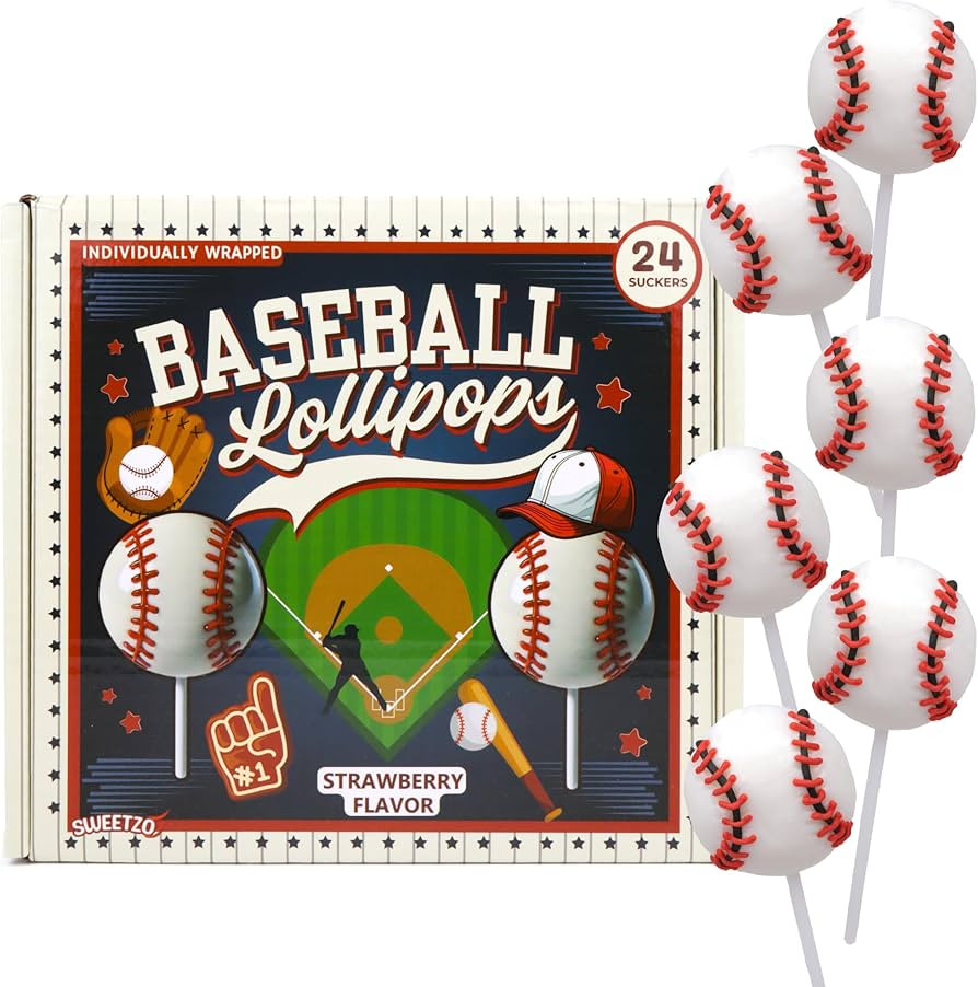 Baseball Lollipops, Individually Wrapped Sports Suckers, Strawberry Flavored, Team Party Favors, ... | Amazon (US)