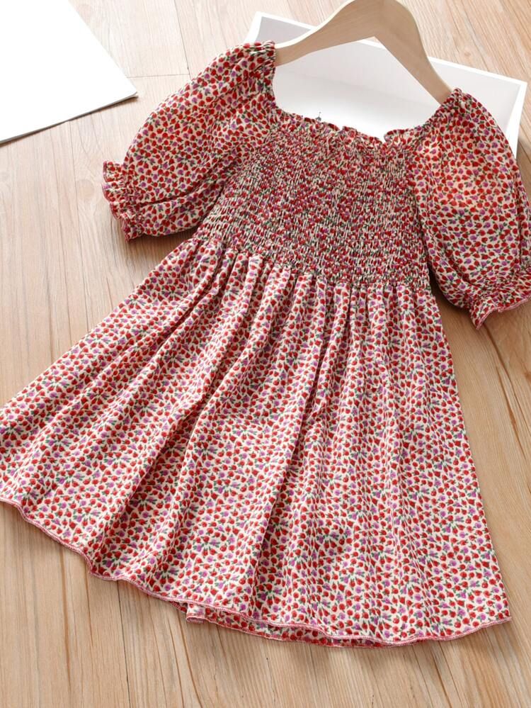 Toddler Girls Ditsy Floral Shirred Dress | SHEIN