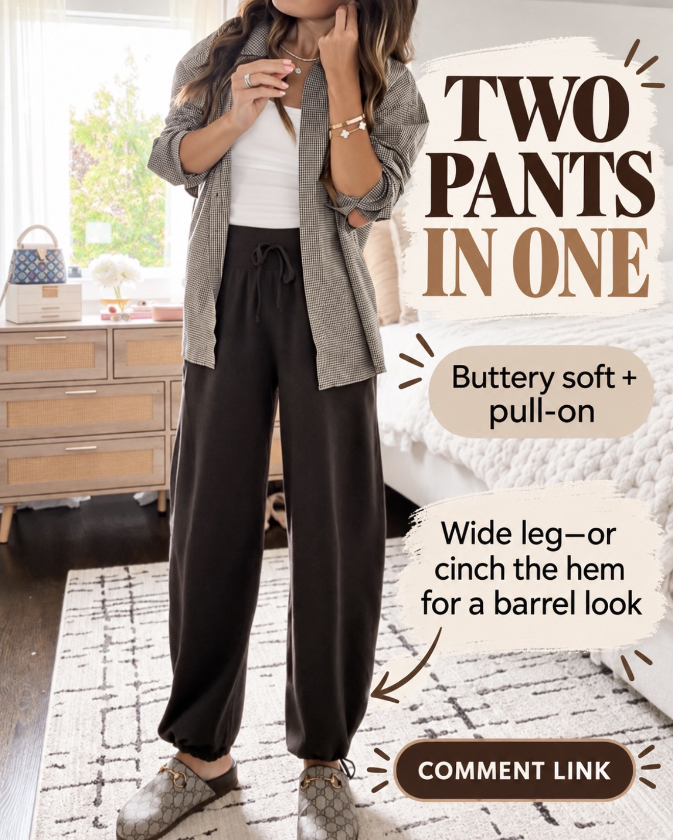 These are basically two pants in one 🙌 Wear them as wide legs or cinch the hems for a cute barrel-leg look. They’re buttery soft, pull-on and honestly more comfortable than leggings! Comment LINK and I’ll send them over 🤎

#LTKOver40 #LTKSeasonal #LTKootd
