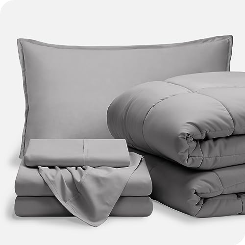 Bare Home Bed-in-A-Bag Comforter & Sheet Set - Twin XL - Goose Down Alternative - Ultra-Soft 1800 Premium Bed Set (Twin XL, Light Grey/Light Grey) | Amazon (US)