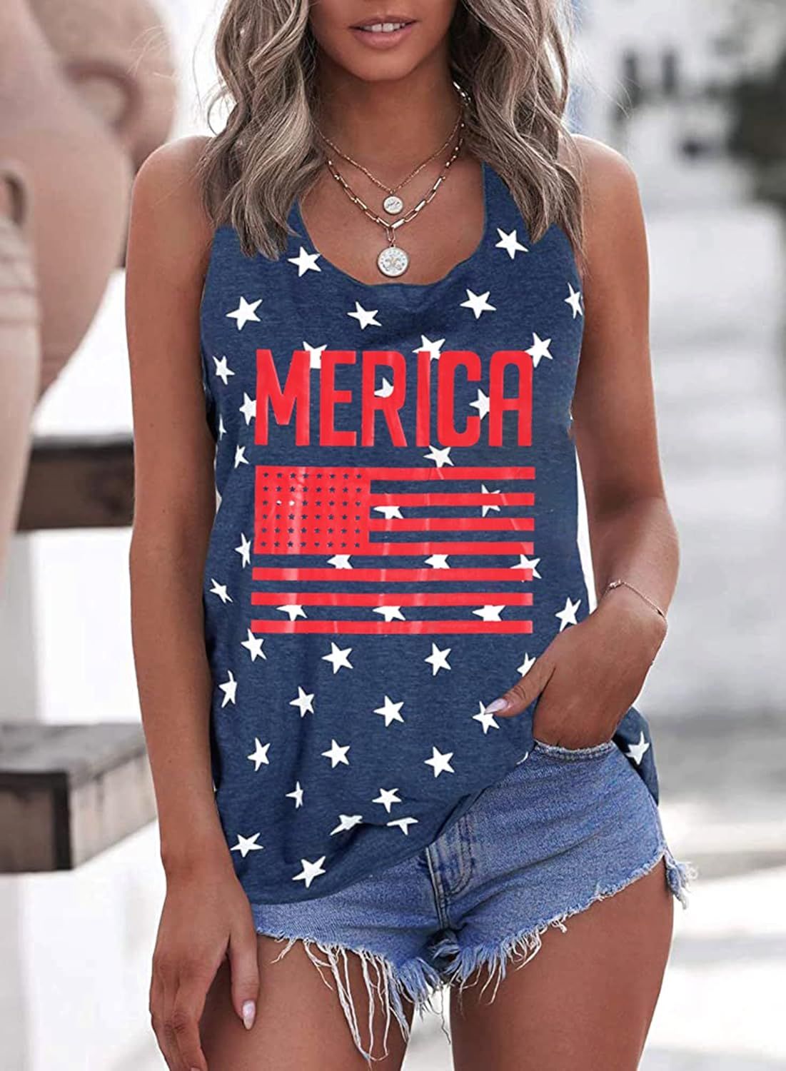 FAYALEQ American Flag Tank Tops Women USA Stars Stripes Sleeveless Vest 4th of July Patriotic Su... | Amazon (US)