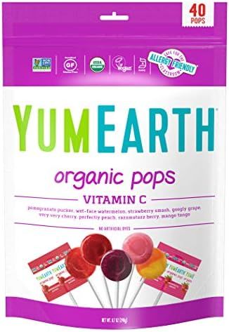 YumEarth Organic Vitamin C Lollipops, 40 lollipops per Pack, 8.7 Ounce (Pack of 1) - Allergy Frie... | Amazon (US)