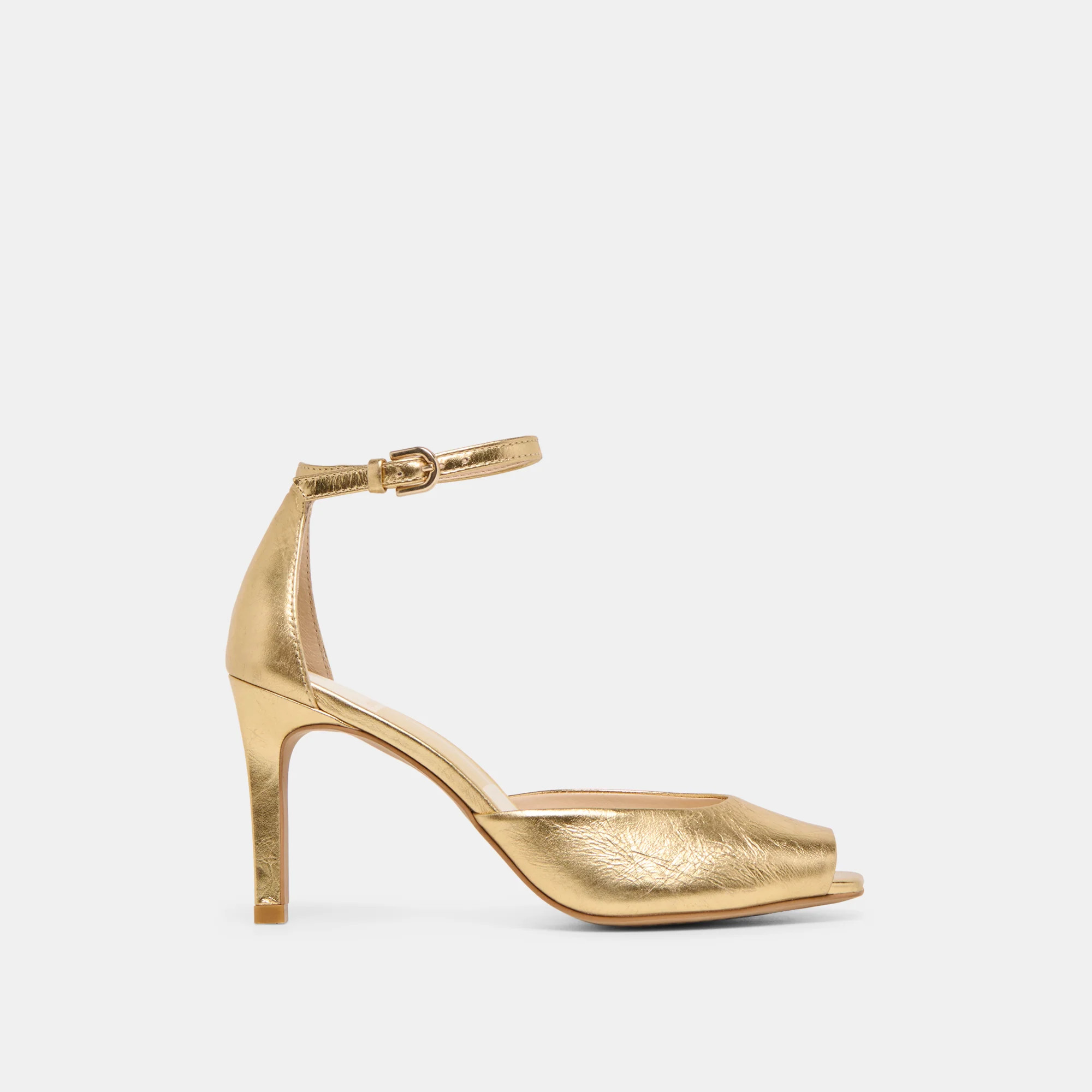 Serlo Heels Gold Crinkle Patent | DolceVita.com