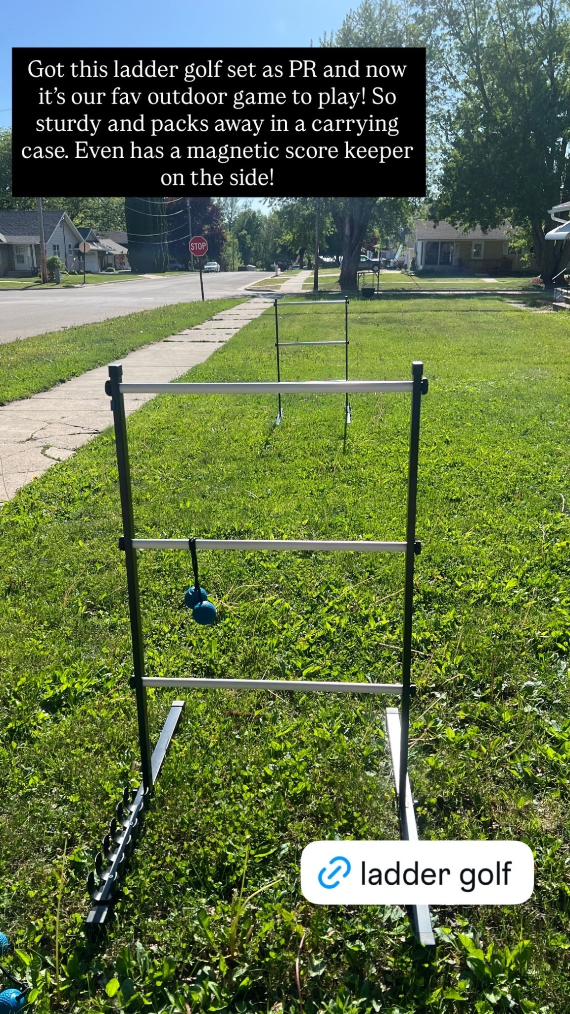 Got this ladder golf set as PR and now it’s our fav outdoor game to play! So sturdy and packs away in a carrying case. Even has a magnetic score keeper on the side!