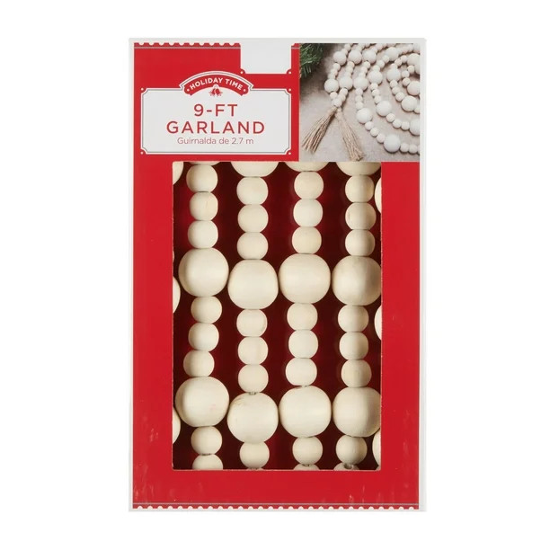 Holiday Time Natural Wooden Bead Garland, 9' - Walmart.com | Walmart (US)