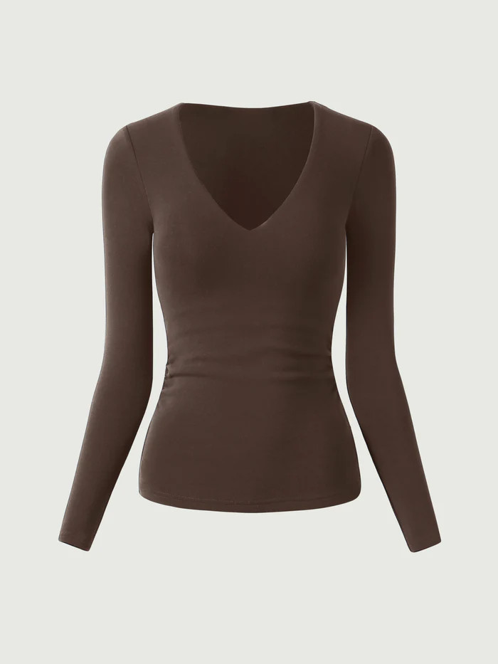 V-Neck Ruched Sides Brami Top - Espresso | OGL