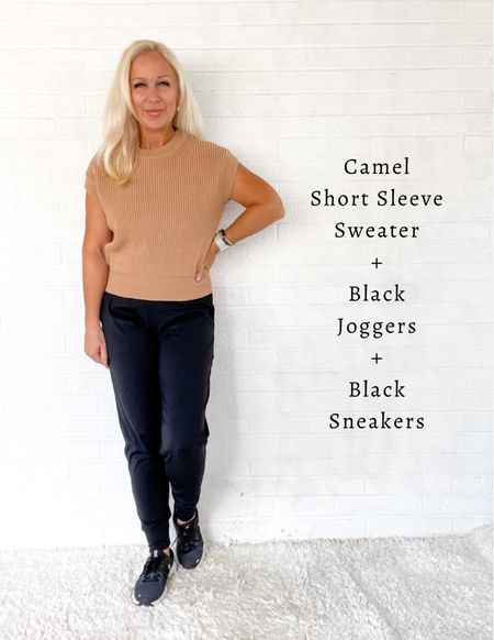 Styling Amazon Black Joggers - pair with a short sleeve camel sweater for an everyday fall outfit  

#LTKfindsunder50 #LTKstyletip #LTKover40