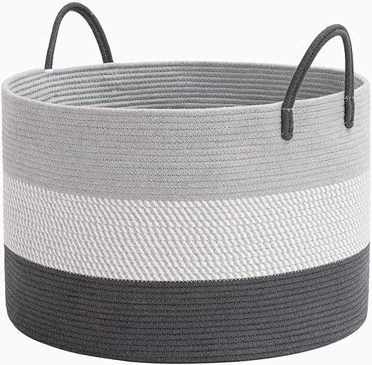 HiChen XXL Large Blanket Basket with Handles, Woven Rope Storage Basket for Toys, Towels, Baby Nu... | Amazon (US)