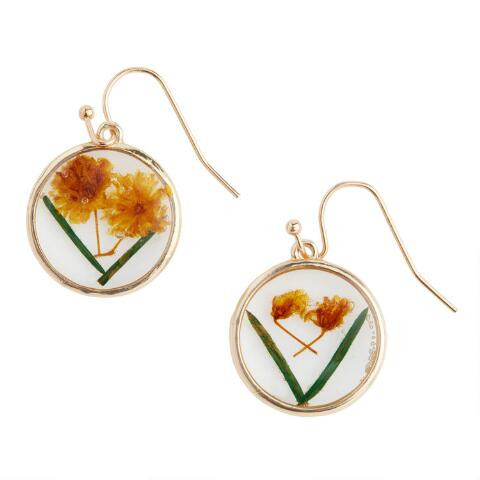 Yellow And Gold Pressed Flower Drop Earrings | World Market