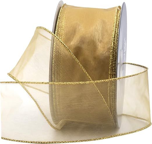 Gold Organza Wired Sheer Ribbon 2.75" (#40) for Floral & Craft Decoration, 50 Yard Roll (150 FT S... | Amazon (US)