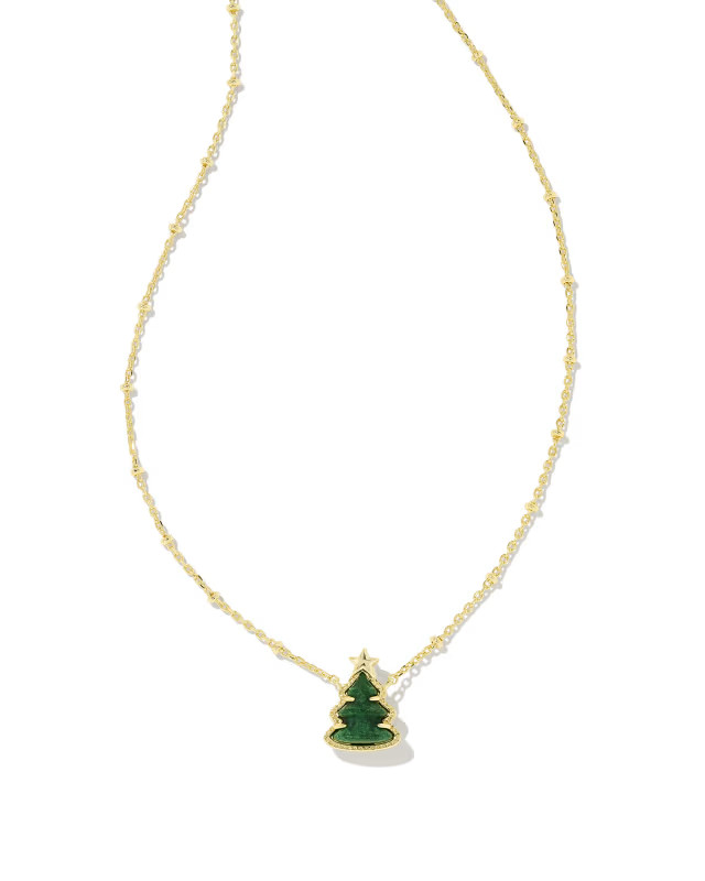 Holiday Tree Gold Short Pendant Necklace in Green Quartzite | Kendra Scott