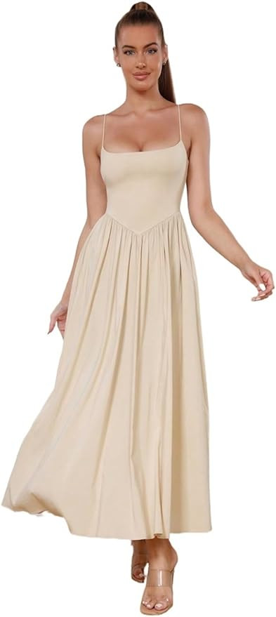 GLIGET Womens Summer Dresses Spaghetti Strap Solid Backless Cami Long Dress | Amazon (US)