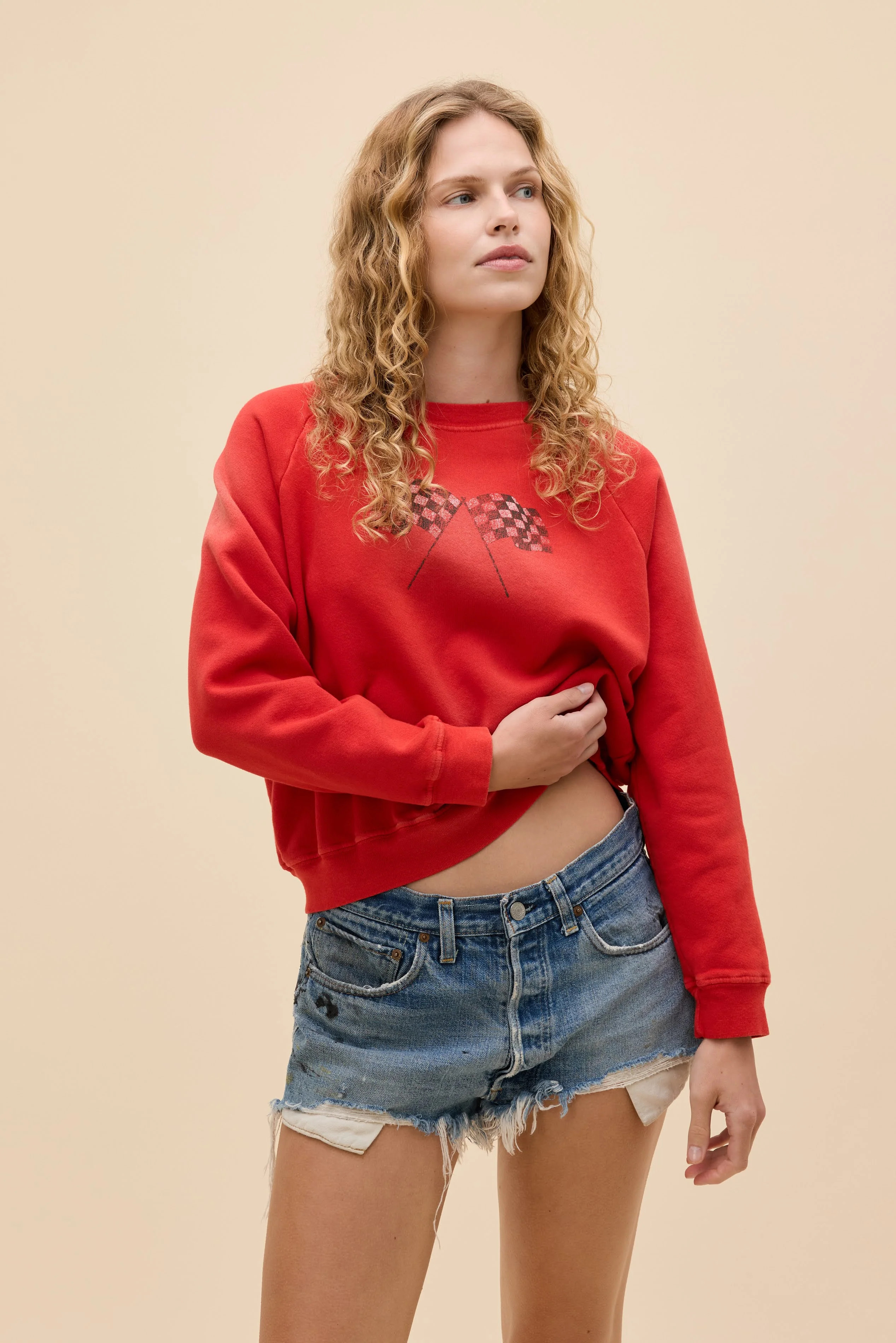 Ready Set Go Shrunken Raglan Sweatshirt in Red | Cotton Poly Fleece Sweatshirt in Red Phoenix | Daydreamer