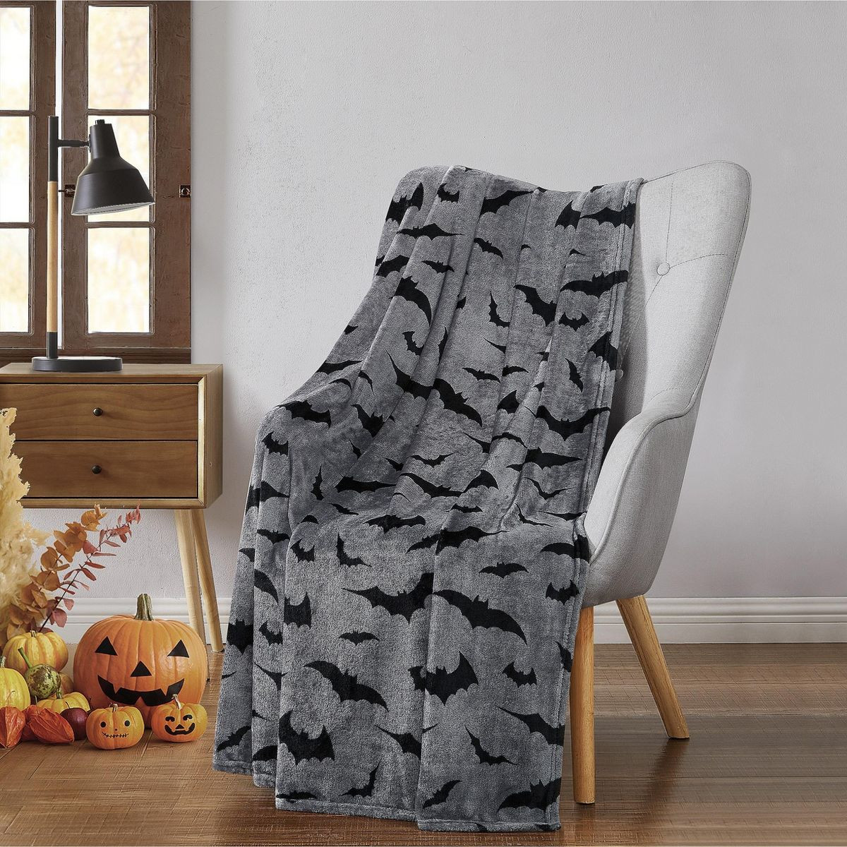 Kate Aurora Ultra Soft & Plush Gray & Black Spooky Halloween Bats Accent Throw Blanket - 50 in. W... | Target