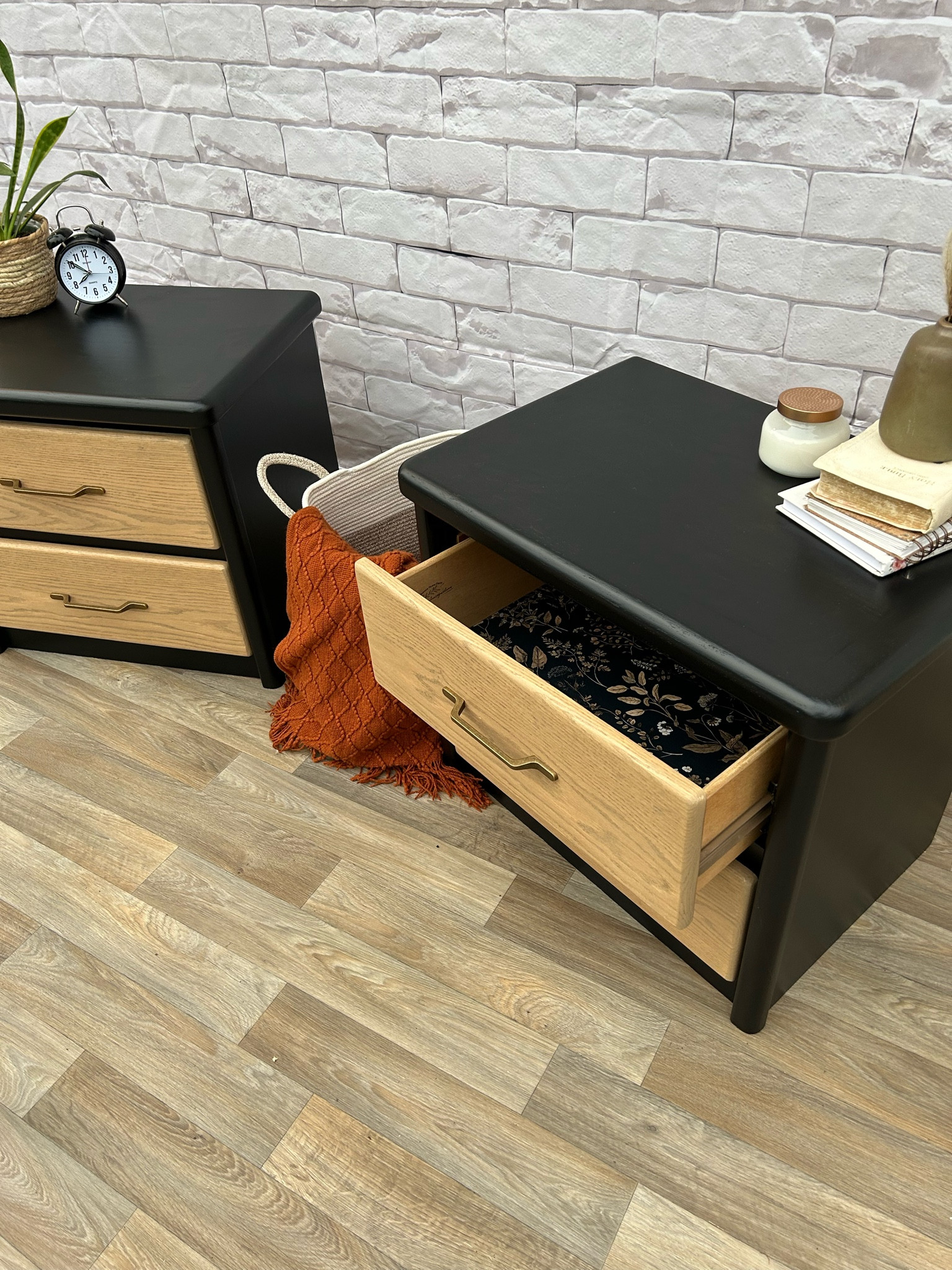 All the products used on this nightstand flip! Body paint color is Jett Black by wise owl one hour enamel. Tan washed drawers was done in Algonquin by Fusion Minerals Paint  

#LTKhome #LTKFind