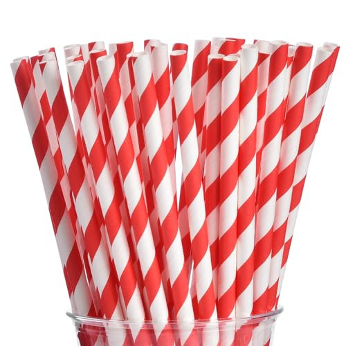 ALINK 100 Red Straws, Biodegradable Red and White Striped Paper Straws for Party, Events, Crafts, Brithday, Baby Bridal Shower, Christmas Decoration Supplies | Amazon (US)