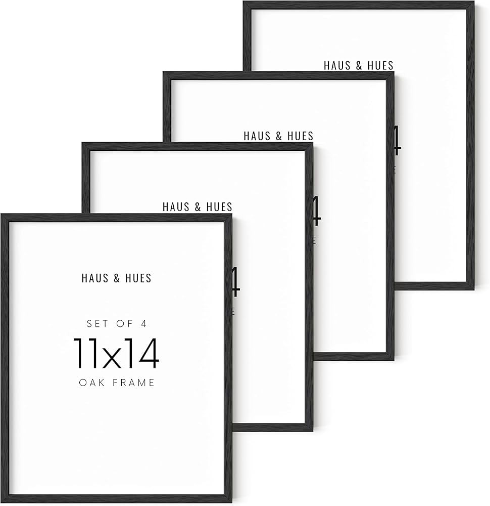 Haus and Hues 11"x14" Black Oak Wood Frames Set of 4 - Frame For Wall Art, Frame For Poster, 11x1... | Amazon (US)