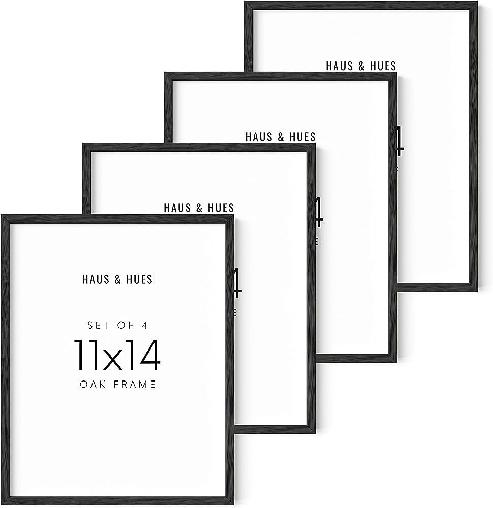 Haus and Hues 11"x14" Black Oak Wood Frames Set of 4 - Frame For Wall Art, Frame For Poster, 11x1... | Amazon (US)