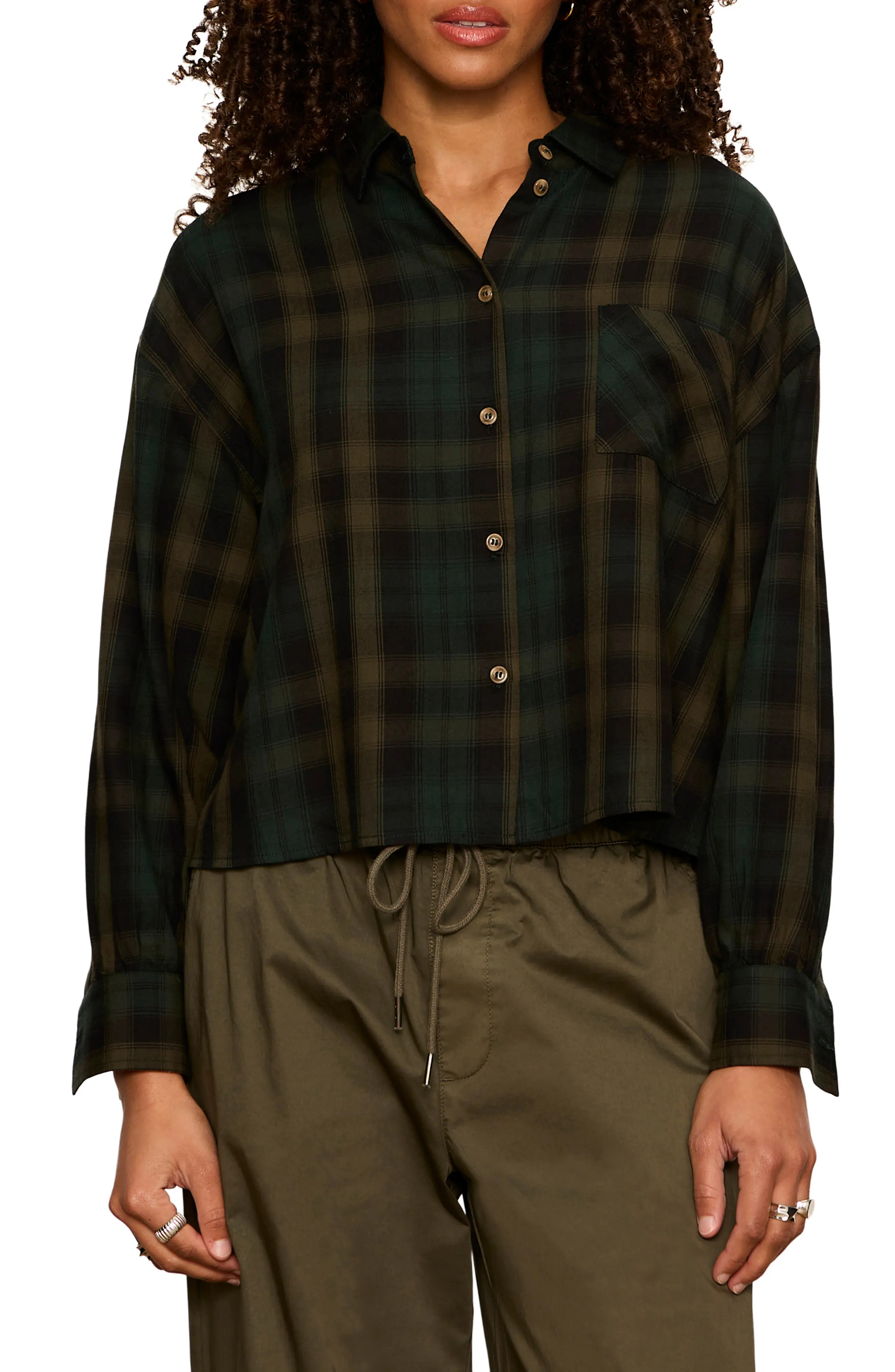 Sanctuary The Autumn Edit Flannel Shirt in Forest Green Plaid at Nordstrom, Size X-Large | Nordstrom