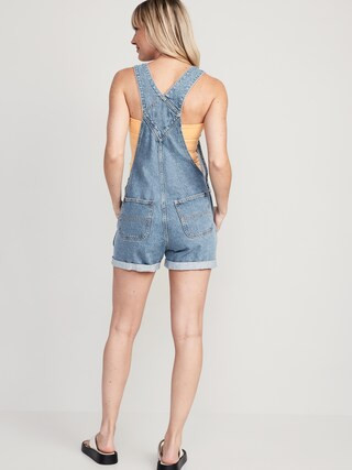Slouchy Straight Non-Stretch Jean Short Overalls for Women -- 3.5-inch inseam | Old Navy (US)