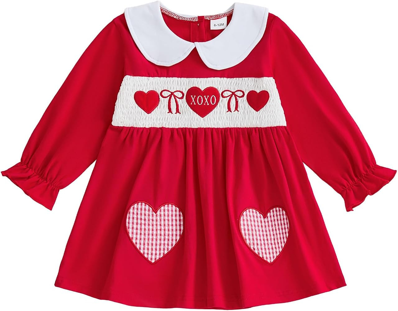 Adobabirl St Patricks Day Baby Girl Outfit Toddler Shamrock Embroidery Dress Doll Collar Long Sle... | Amazon (US)