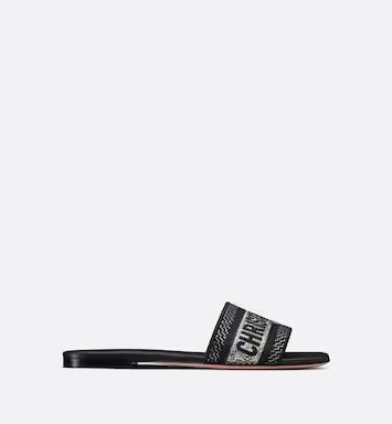 Dway Slide Black Cotton Embroidery with Metallic Thread and Silver-Tone Strass | DIOR | Dior Beauty (US)