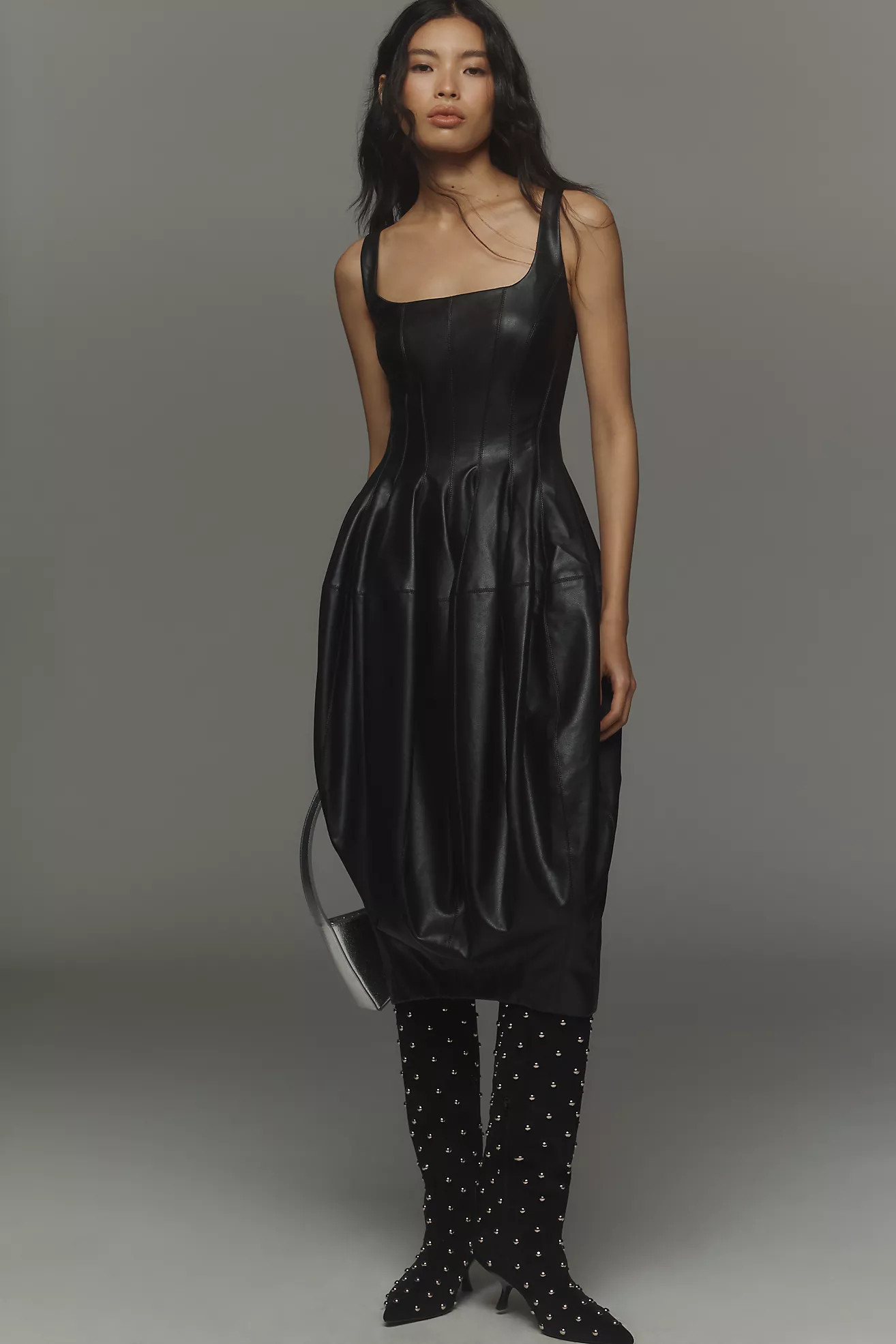By Anthropologie Sleeveless Square-Neck Faux-Leather Midi Dress | Anthropologie (US)
