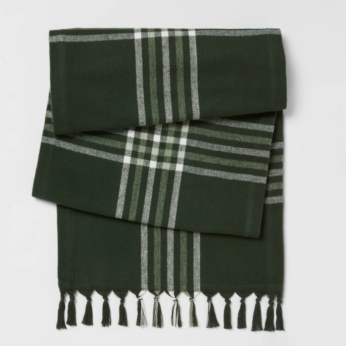 72" x 14" Cotton Plaid Table Runner Green - Threshold™ | Target