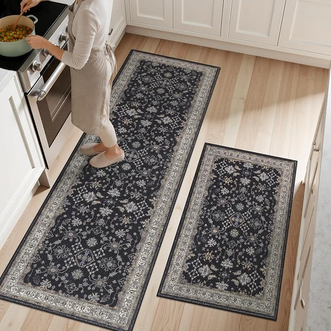 Ileading Kitchen Rugs Sets of 2 Non Slip, Washable Kitchen Mats for Floor with Rubber Bottom, Far... | Amazon (US)