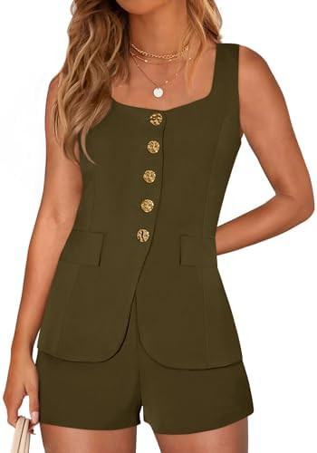 PRETTYGARDEN Womens 2 Piece Matching Sets 2026 Fashion Suit Vest Tops Shorts Set Spring Business ... | Amazon (US)
